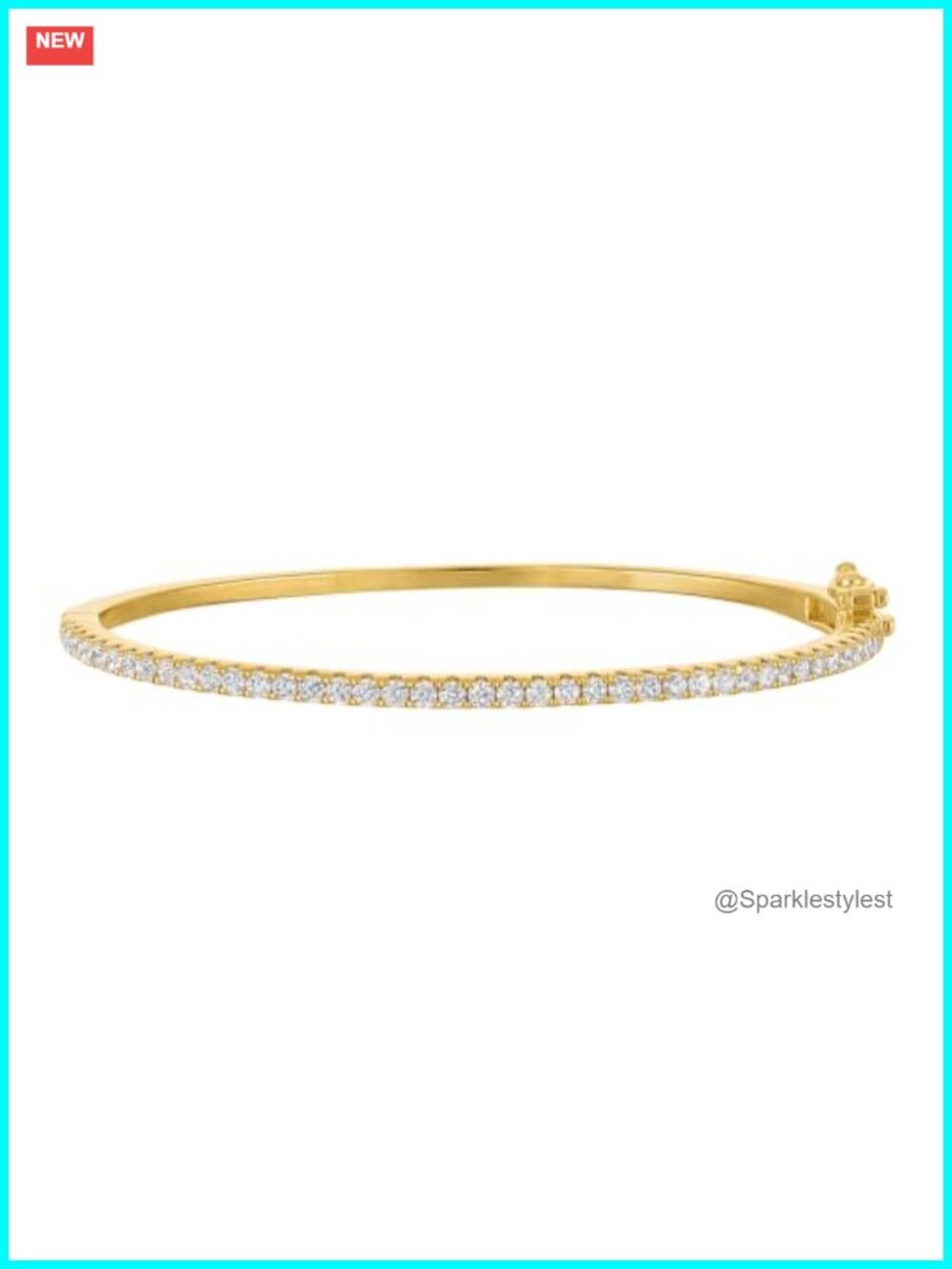 2mm Dainty Bangle Bracelet 14k Gold Plated CZ Tennis
